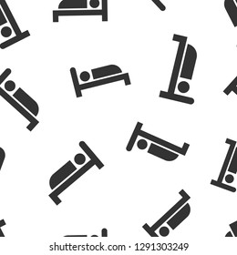 Bed icon seamless pattern background. Sleep bedroom vector illustration. Relax sofa symbol pattern.