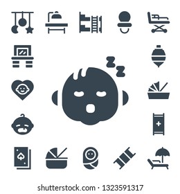 bed icon set. 17 filled bed icons.  Simple modern icons about  - Crib toy, Vanity, Baby, Spinning top, Cradle, Stretcher, Deck, Operating table, Bunk bed, Dummy, Sunbed
