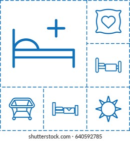 Bed icon. set of 6 bed outline icons such as pillow with heart on it, playpen