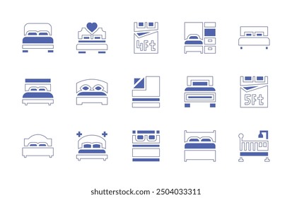 Bed icon set. Duotone style line stroke and bold. Vector illustration. Containing doublebed, bedroom, murphybed, bed, sheets, crib, mattress.