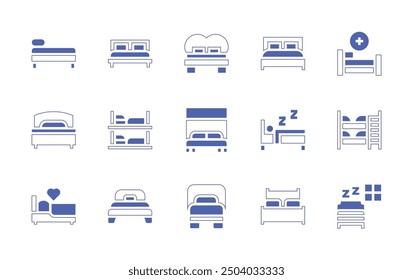 Conjunto de iconos de cama. Estilo duotono trazo de línea y negrita. Ilustración vectorial. Conteniendo cama, murphybed, litera, cama doble, cama de hospital, sueño, dormir.