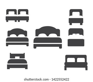 Bed icon set - luxury double bed icon vector 