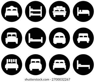 Conjunto de Ícones de Cama em Vários Estilos - Silhueta e Coleção de Vetores Apresentando Design de Cama Moderno, Mínimo e Bloco para Conceitos de Interior e Mobiliário