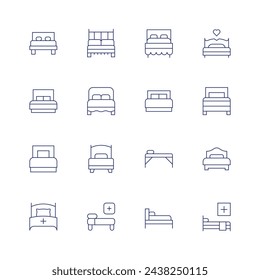 Bed icon set. Thin line icon. Editable stroke. Containing bed, hospitalbed, doublebed, singlebed, spabed.