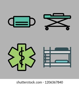 bed icon set. vector set about hospital, stretcher, bunk and mask icons set.