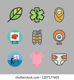 bed icon set. vector set about pijama, hospital, webcam and gardening icons set.