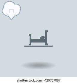 Bed icon with shadow. Cloud of download with arrow.