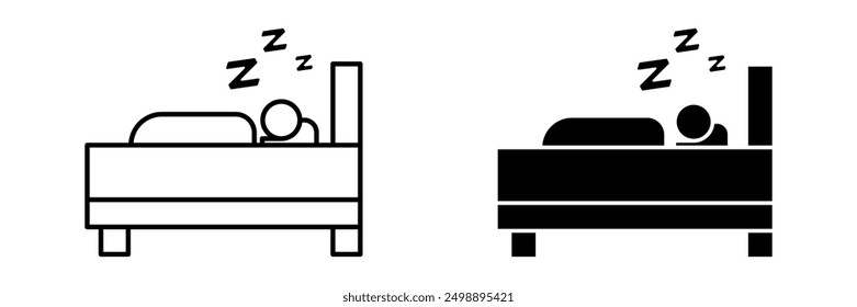 Icono de la cama. Símbolo de la persona que duerme. Diseño aislado sobre fondo blanco