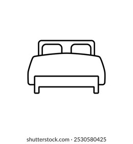 Icono de cama Vector. Signo de ilustración de dormitorio. Símbolo de sueño o logotipo.