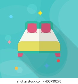 Bed icon , Vector flat long shadow design.