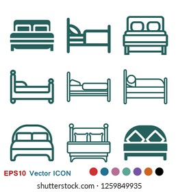 Bed icon vector, flat symbol on background.