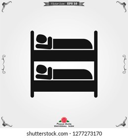 Bed icon vector, flat symbol on background.