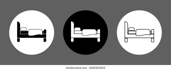 Bed icon vector illustration, hotel sign vector, Bed flat line icon symbol set, double bed icon, Cozy Beds sign isolated, Bedroom symbol, Bed-doodle icon, Person in bed symbol, bed-clip art design.