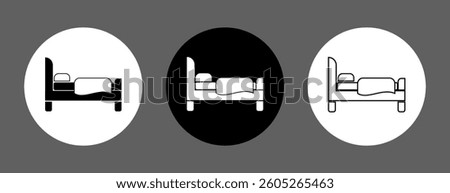 Bed icon vector illustration, hotel sign vector, Bed flat line icon symbol set, double bed icon, Cozy Beds sign isolated, Bedroom symbol, Bed-doodle icon, Person in bed symbol, bed-clip art design.