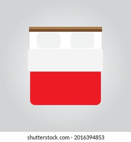 Bed icon. Vector illustration. Red bed. Top view bed.