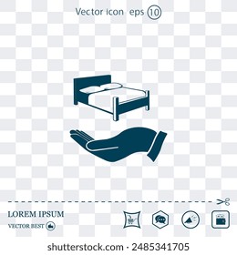 Bed icon vector on the hand