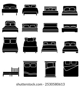 Conjunto de Vector de icono de cama. Colección de letrero de ilustración de dormitorio. Símbolo de sueño o logotipo.