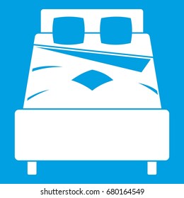 Bed icon white isolated on blue background vector illustration
