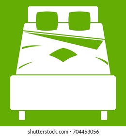Bed icon white isolated on green background. Vector illustration