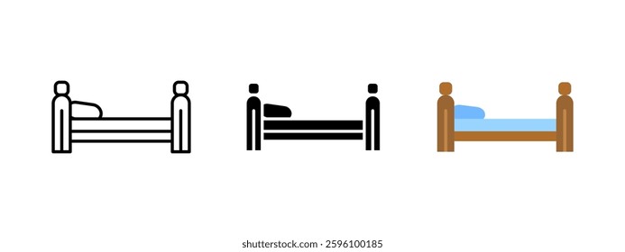 Bed icon. Wooden frame with mattress and pillow vector illustration. Sleeping furniture pictogram. Comfortable resting place sign. Home and hotel interior element concept.