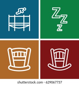 Bed icons set. set of 4 bed outline icons such as baby bed, trampoline