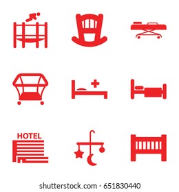 Bed icons set. set of 9 bed filled icons such as playpen, hospital stretch, trampoline