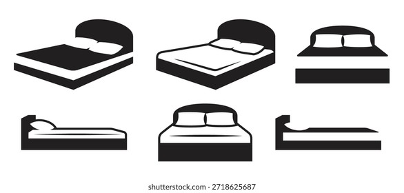 ícones de cama definidos em preto sobre um fundo branco