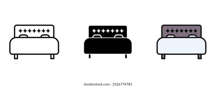 Bed icons set, Bed icon silhouette and editable colored in unexpanded vector with different color headboard and pillows.