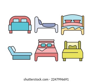 ilustración vectorial de conjuntos de iconos de cama