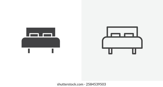 Bed icons vectors illustrations in black fill and liner versions