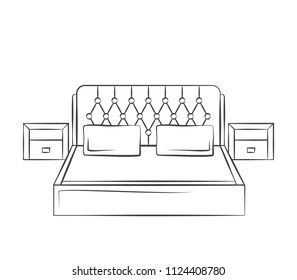 Bed isolated on white background. Furniture design. Vector illustration.