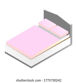 Bed isolated on white background. Isometric interior room furniture vector illustation.