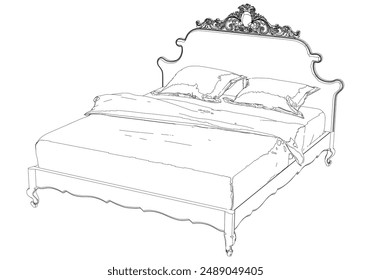 Bed Isolated on White Background. Line Graphics Icon, Vector Illustration for Furniture Concepts and Interior Design