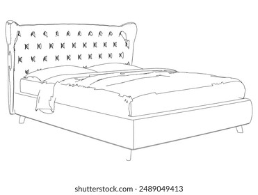 Cama aislada sobre fondo blanco. Icono gráfico de línea, Ilustración vectorial para conceptos de muebles y diseño de interiores