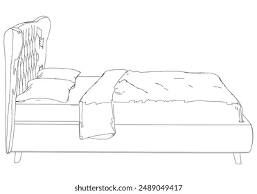 Bed Isolated on White Background. Line Graphics Icon, Vector Illustration for Furniture Concepts and Interior Design