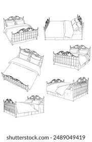 Bed Isolated on White Background. Line Graphics Icon, Vector Illustration for Furniture Concepts and Interior Design
