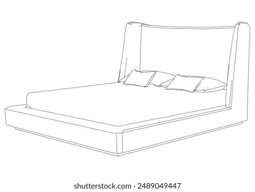 Bed Isolated on White Background. Line Graphics Icon, Vector Illustration for Furniture Concepts and Interior Design