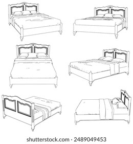 Bed Isolated on White Background. Line Graphics Icon, Vector Illustration for Furniture Concepts and Interior Design