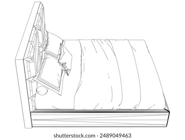 Bed Isolated on White Background. Line Graphics Icon, Vector Illustration for Furniture Concepts and Interior Design