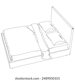 Bed Isolated on White Background. Line Graphics Icon, Vector Illustration for Furniture Concepts and Interior Design