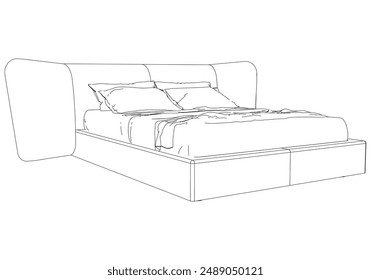 Bed Isolated on White Background. Line Graphics Icon, Vector Illustration for Furniture Concepts and Interior Design