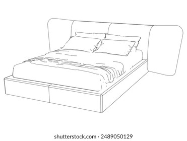 Bed Isolated on White Background. Line Graphics Icon, Vector Illustration for Furniture Concepts and Interior Design