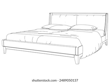 Bed Isolated on White Background. Line Graphics Icon, Vector Illustration for Furniture Concepts and Interior Design