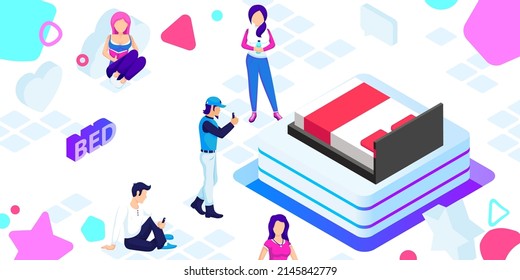 Bed isometric design icon. Vector web illustration. 3d colorful concept