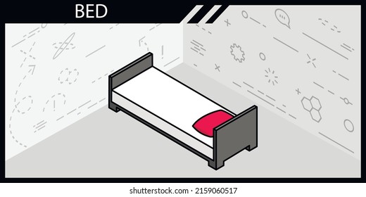 Bed isometric design icon. Vector web illustration. 3d colorful concept