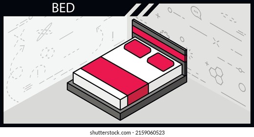 Bed isometric design icon. Vector web illustration. 3d colorful concept