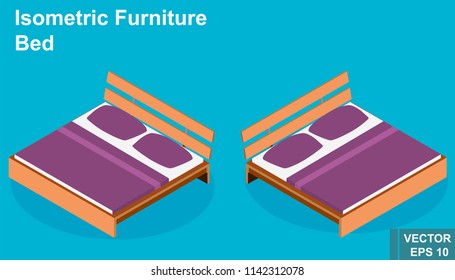 Bed. Isometry. View from above. Isolated on background. For the design.