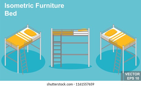 Bed. Isometry. View from above. Isolated on background. For the design.