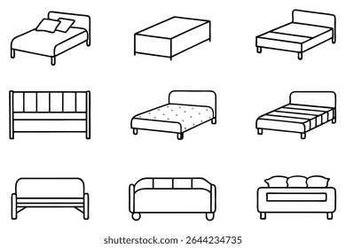 Bed line art concept showcasing soft and relaxing design elements.eps