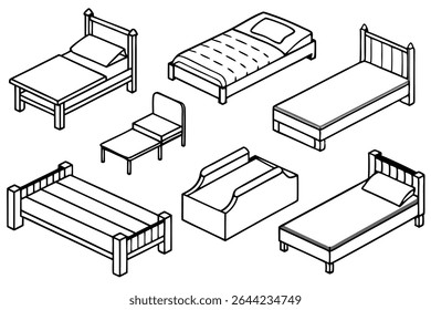 Bed line art drawing with intricate yet soothing minimalist details.eps
